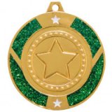 Glitter Star Green & Gold Dance Medal 5CM 50MM - MM17147G
