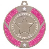 Glitter Star Pink & Silver Dance Medal 5CM 50MM - MM17148S
