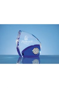 13.5cm Optical Crystal Clear and Sapphire Blue Clock - SY4045