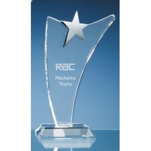 25cm Optical Crystal Swoop Award with Silver Star - SY2034