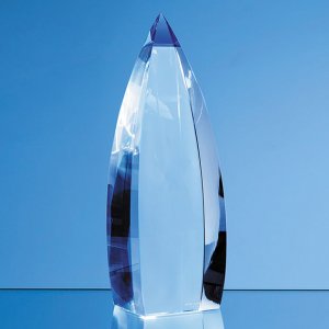 23cm Nik Meller Design Clear Optical Crystal & Cobalt Blue Vetri Obelisk Award - NM107